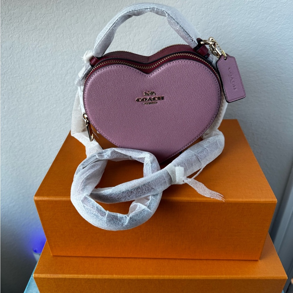 Coach Heart Crossbody Bag True Pink Multi Leather NWT $350